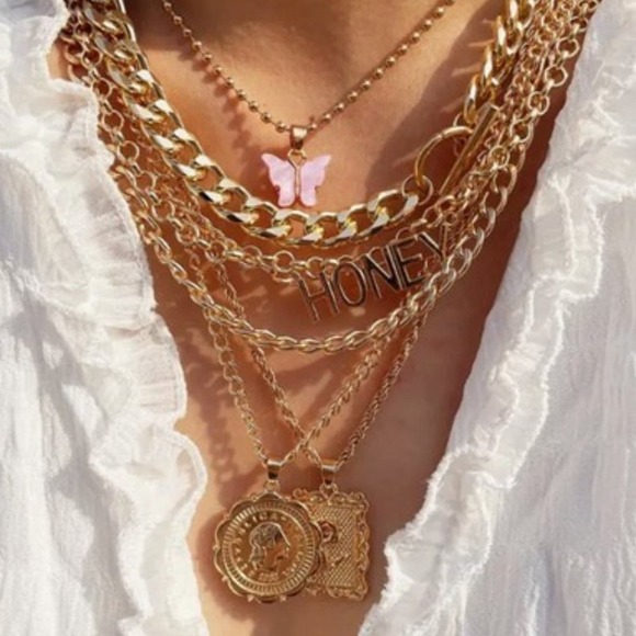 Women's 7 Piece Gold Tone Fashion Jewelry Pendant Necklace Set - Picture 2 of 5